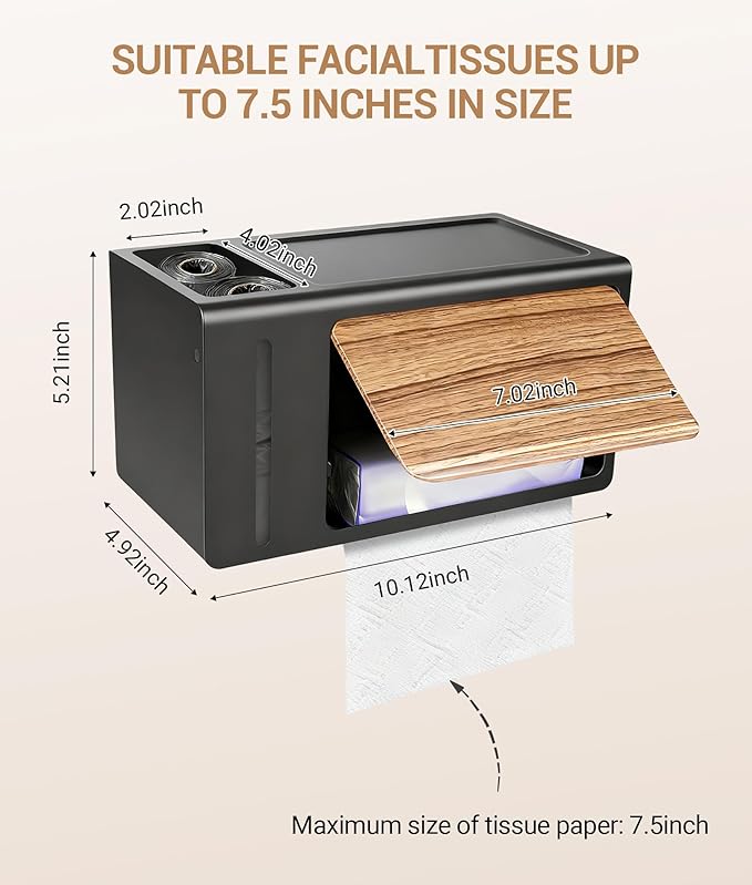 DPB Paper Towel Dispenser Wall Mount, No Drilling Required, Bathroom Paper Towel Holder with Lid, for Home and Commercial, Bathroom Kitchen (Black)