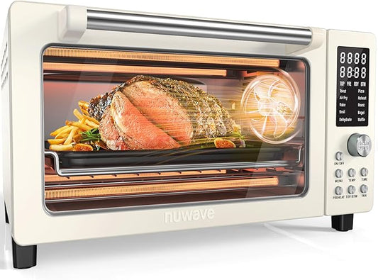 Nuwave Bravo Pro Smart Air Fryer Toaster Oven Combo, Airfryer Convection Oven Countertop, 10-in-1 Functions with Quicker & Even Crisp Technology, 1800W, 50-450°F, PFAS-Free, 21QT, Vanilla Cream