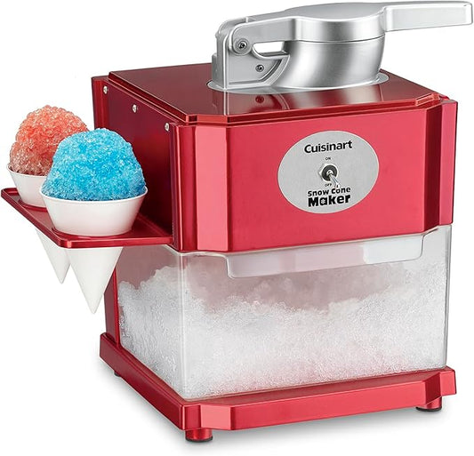Cuisinart Snow Cone Machine, Home Shaved Ice Maker for Snow Cones, Snow Cone Maker with Reuseable Paper Cups, Makes 5 Icy Cones for Slushies, Frozen Drinks , Red, SCM-10P1