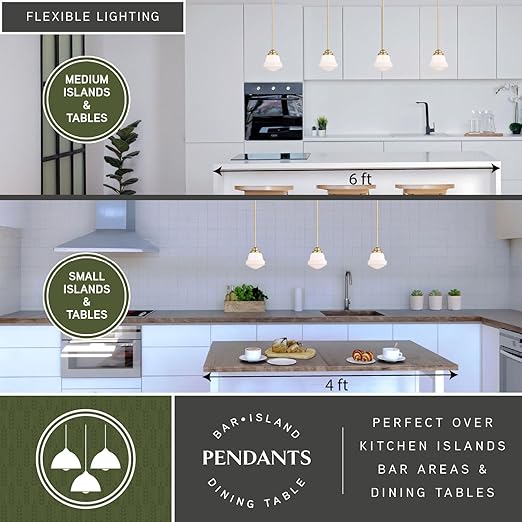 VAXCEL Huntley LED Compatible Gold Brass Farmhouse Mini Pendant Ceiling Light White Schoolhouse Glass