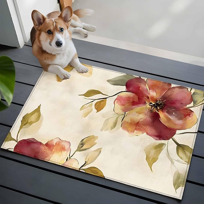 Area Rug 2x3ft, Oil Painting Style Flowers Washable Rugs for Living Room Bedroom, Vintage Country Floral Soft Non-Slip Area Rugs Rectangle Floor Carpet for Dining Room