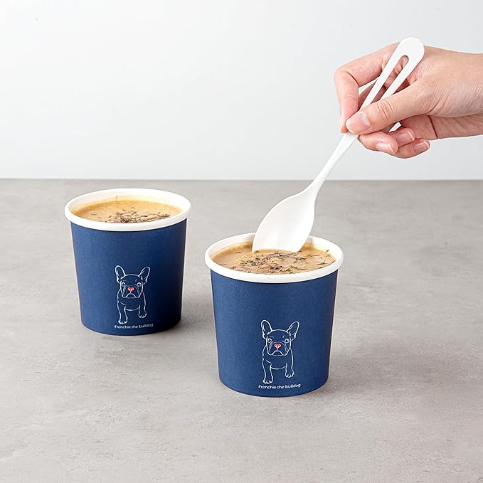 Restaurantware Bio Tek 12 Ounce Soup Containers 200 Durable Soup Bowls - Disposable Sustainable Frenchie Design Paper Soup Cups Round For Hot Or Cold Foods