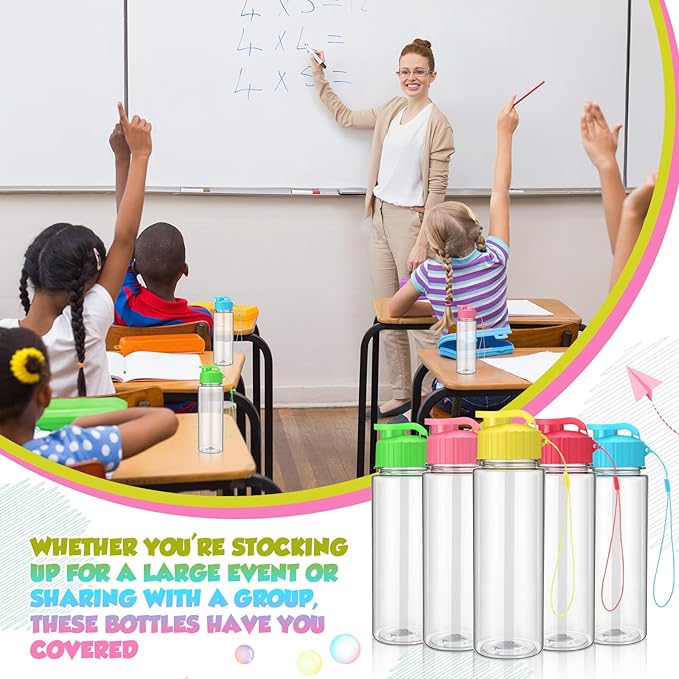Maxcheck 30 Pieces Water Bottle Bulk 17 oz Plastic Sports Water Bottles Bulk with Handle Strap Lightweight Leakproof Drink Flip Top for Adults Fit Gym(Classic Style,Multicolored)