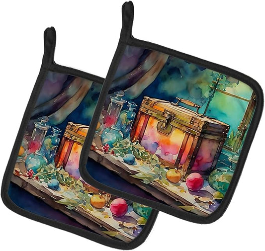 Caroline's Treasures Treasure Chest Pair of Pot Holders Kitchen Heat Resistant Pot Holders Sets Oven Hot Pads for Cooking Baking BBQ, 7 1/2 x 7 1/2