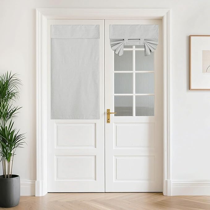 NICETOWN Light Grey Linen French Door Curtains, Privacy Window Curtains Panel for Living Room, French Door Shade for Kitchen, Window Covering for Bedroom, W26 x L64 Inch, 1 Panel