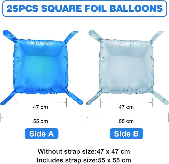 Blue Square Foil Balloon Wall,25Pcs Double Sided Balloons Backdrop Helium Polyester Film Balloon Tunnel Arch Garland Kit for Birthday Bridal Anniversary Baby Shower Party Decorations