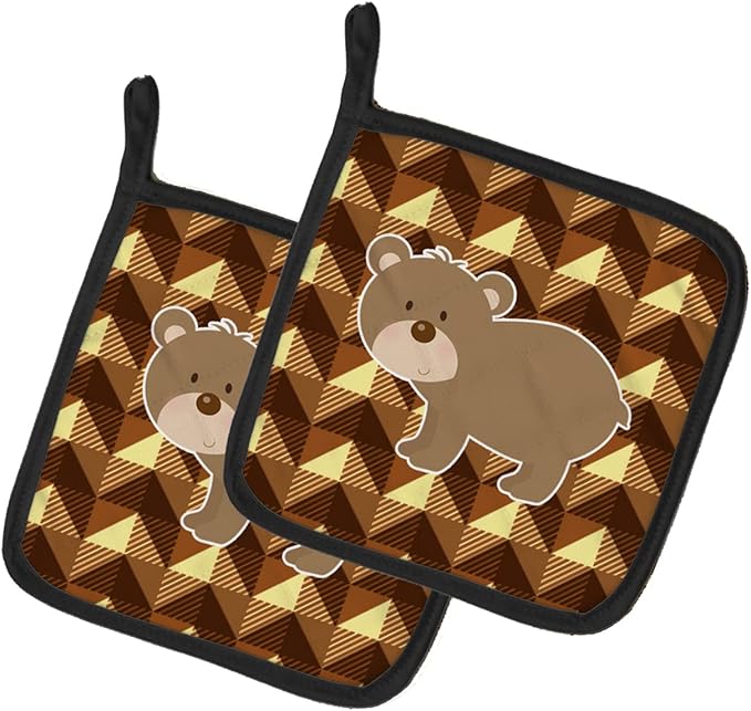 Caroline's Treasures BB7030PTHD Bear Pair of Pot Holders Kitchen Heat Resistant Pot Holders Sets Oven Hot Pads for Cooking Baking BBQ, 7 1/2 x 7 1/2