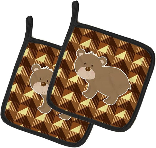Caroline's Treasures BB7030PTHD Bear Pair of Pot Holders Kitchen Heat Resistant Pot Holders Sets Oven Hot Pads for Cooking Baking BBQ, 7 1/2 x 7 1/2