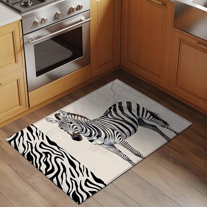 Area Rug 2x3ft, Zebra Black Stripe Animal Portrait Washable Rugs for Living Room Bedroom, Vintage Tree Branch Soft Non-Slip Area Rugs Rectangle Floor Carpet for Dining Room