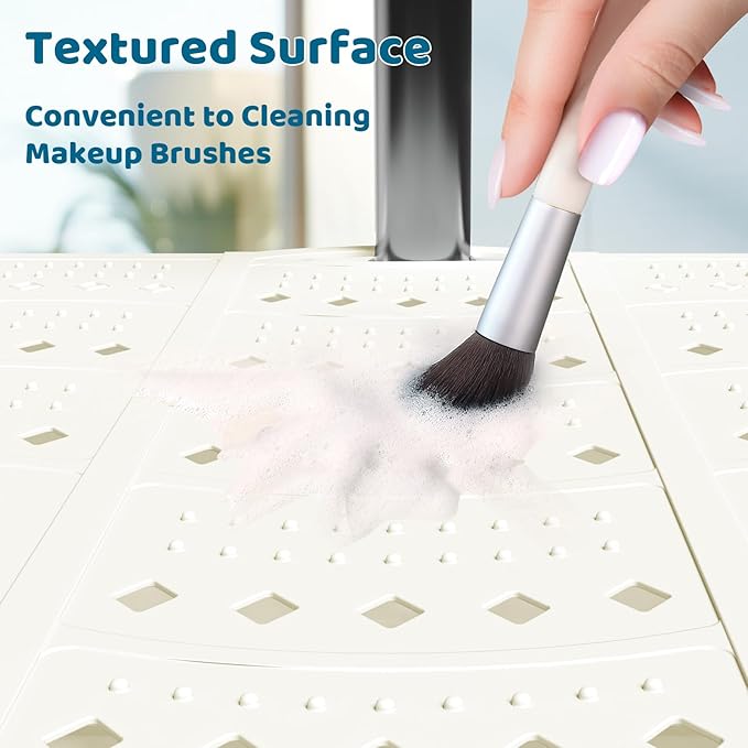Bathroom Sink Cover for Counter Space, Foldable Silicone Sink Mat Makeup Organizer Mat Space Saver, Women’s Gifts for Valentine RV Camper Travel Must Haves Accessories, Pearl
