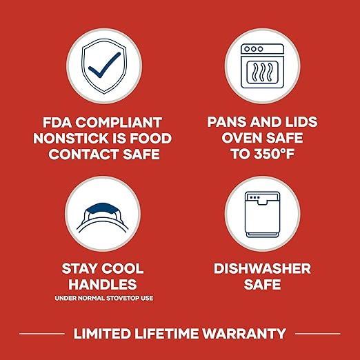 Farberware Cookstart DiamondMax Nonstick Cookware/Pots and Pans Set, Dishwasher Safe, Includes Baking Pan and Cooking Tools, 15 Piece - Red