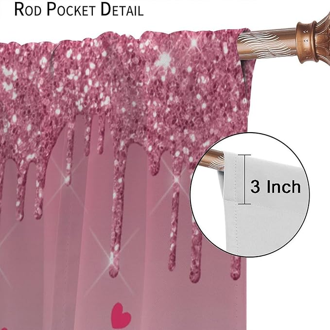Eiffel Tower Blackout Curtain,Pink Glitter Romantic Paris Floral Abstract Window Treatment Curtains Dining Room Living Room Kitchen Cafe Bedroom Office Drapes,42x63 in