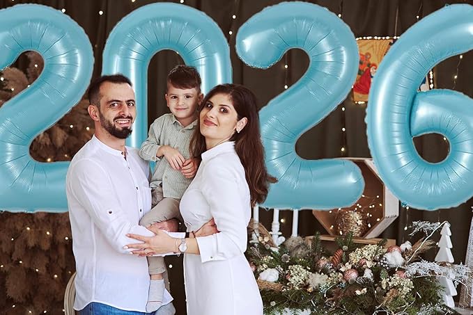 Huge Blue 2026 New Year Balloons 40 Inch 2026 Pearl Light Blue Mylar Foil Helium Number Balloons 2026 Christmas New Year Eve Graduation Party Decorations Supplies
