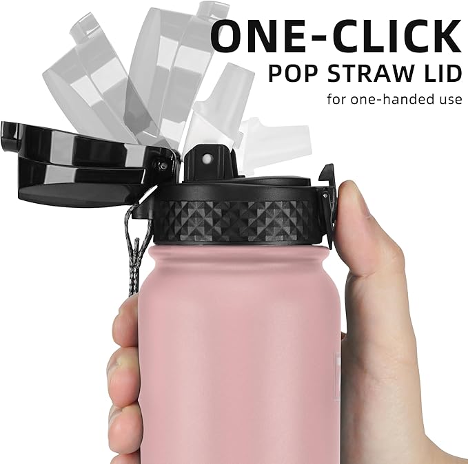 Fanhaw 20 oz Insulated Stainless Steel Water Bottle with Straw Lid, Leakproof & Anti-Dust Sports Bottle for Kids, Women & Men (Pink)