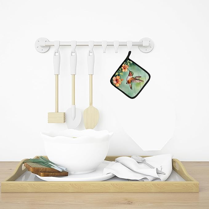 Caroline's Treasures Rufous Hummingbird Pair of Pot Holders Kitchen Heat Resistant Pot Holders Sets Oven Hot Pads for Cooking Baking BBQ, 7 1/2 x 7 1/2