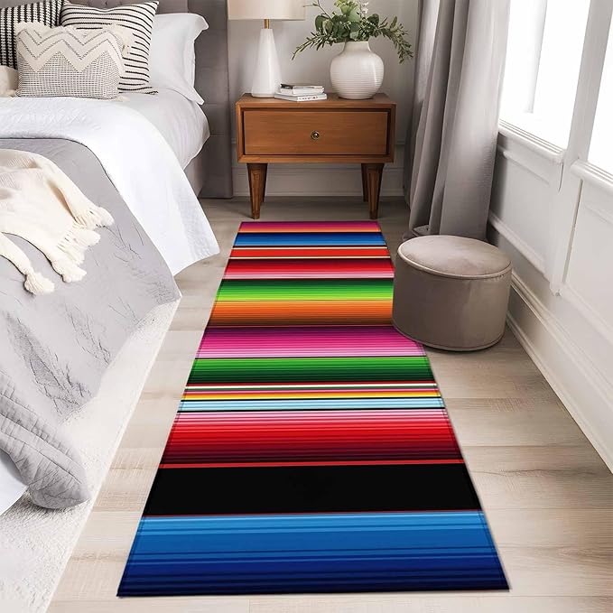 Runner Rug for Bedroom Hallway, Mexico Art Colorful Stripes Kitchen Runner Rugs Area Rug 2x6ft, Color Gradient Lines Washable Soft Floor Carpet for Entryway Stair