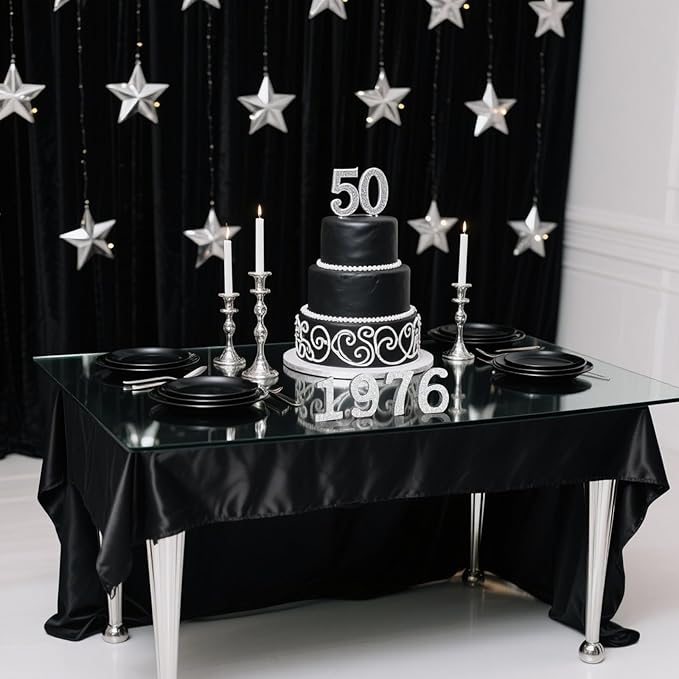 TONIFUL 4 Inch 1976 Silver Glitter Table Centerpiece Sign 1976 Number Block for 50th Birthday Decoration,Fifty Years Old Birthday Table Decoration,Class of 1976 Reunion Decorations or Anniversary