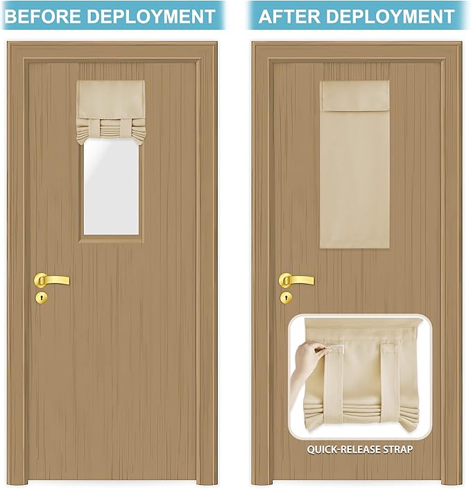 RYB HOME Classroom Door Window Cover, Blackout Shades for Classroom Windows and Doors Cover Lockdown Shades, Room Darkening Design Blocks Views, W 12 x L 30, 1 Panel, Biscotti Beige