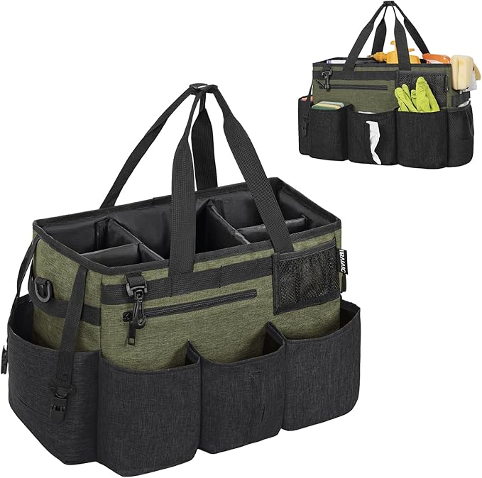 IBVIVIC Wearable Cleaning Caddy Bag for Cleaning Supplies,Large Capacity Cleaning Organizer Green