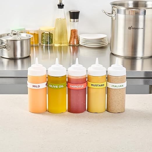 Restaurantware Silicone Squeeze Bottle Band 10 Count 2.75 Inch Dishwasher Safe Condiment Identification Band, Chipotle Red Non-Slip Label Band for Condiment Labeling at Restaurants, Food Trucks