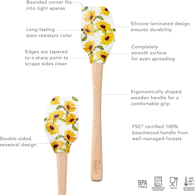 Tovolo Spatulart ‘Sunflower’ Silicone Spatula with Wood Handle – BPA Free, Heat-Resistant, Ideal for Baking, Mixing & Meal Prep