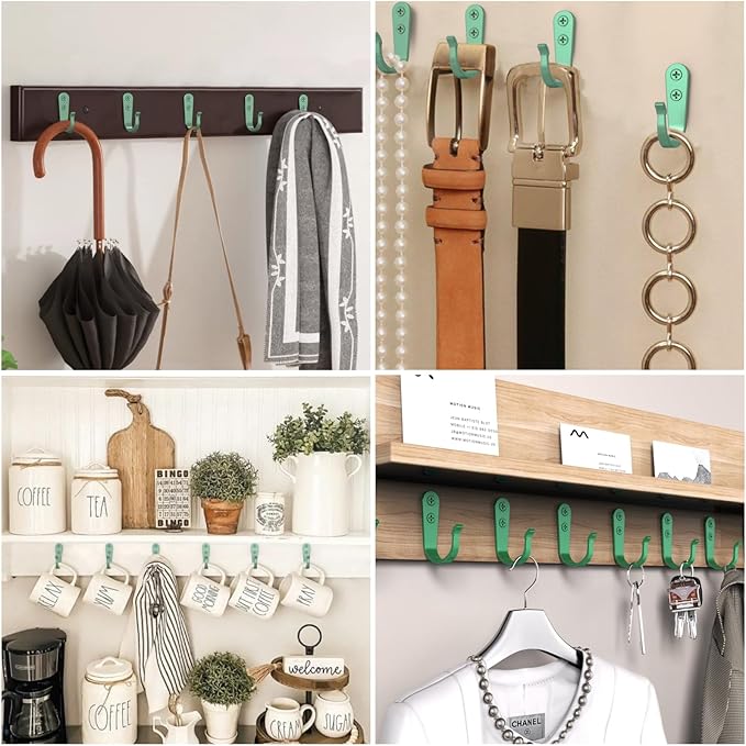 BREYDROK 20PCS Heavy Duty Metal Wall Hooks, Coat Hooks for Hanging - with 40 Screws for Coats Towels Backpacks - Mint Green