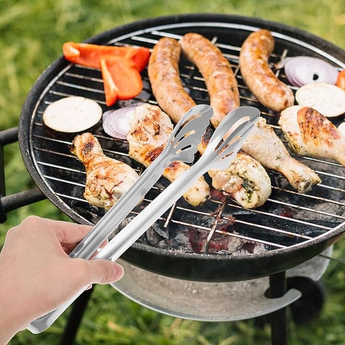 Yardwe Stainless Steel Large Buffet Tongs Heat-resistant Kitchen Food Serving Clamps for Bread, Dessert, and Steak Cooking Tools Reusable Kitchen Utensils for Bbq and Baking