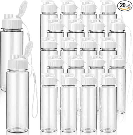 Mifoci 20 Pieces Water Bottle Bulk 17 oz Plastic Water Bottles Bulk Gym Sports Adults Reusable Large Bottles with Leak Proof Flip Top for Party Outdoor (White)