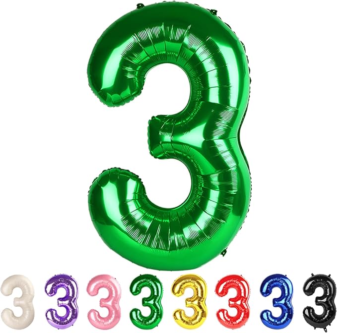 Numbers 3 Balloons Dark Green Party Decorations for Girl Boys, 40 In Big Three Balloons for Engagement, Wedding, Celebration Party, Graduations, Photo Shoot