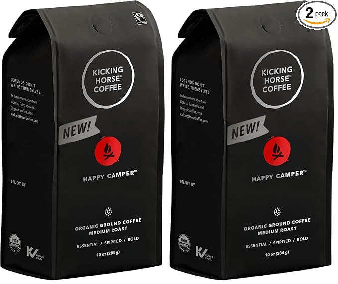 Kicking Horse Happy Camper Ground Coffee, 10 Ounce - Certified Organic, Fairtrade, Kosher Coffee (Pack of 2)