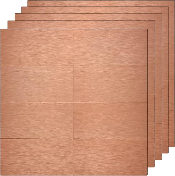 Aluminum Peel and Stick Backsplash Panels - 3"x6" Brushed Copper Kitchen Wall Decor, 80-Pack (Copper Color)