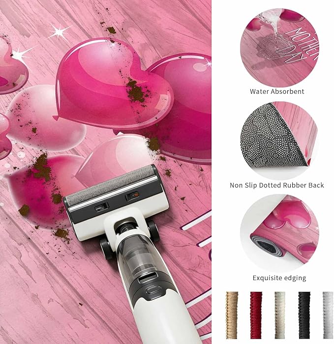 Area Rug 9x12ft, Mother's Day Love Balloon Rose Washable Rugs for Living Room Bedroom Rectangle Floor Carpet, Gradient Pink Wood Grain Soft Non-Slip Area Rugs for Dining Room