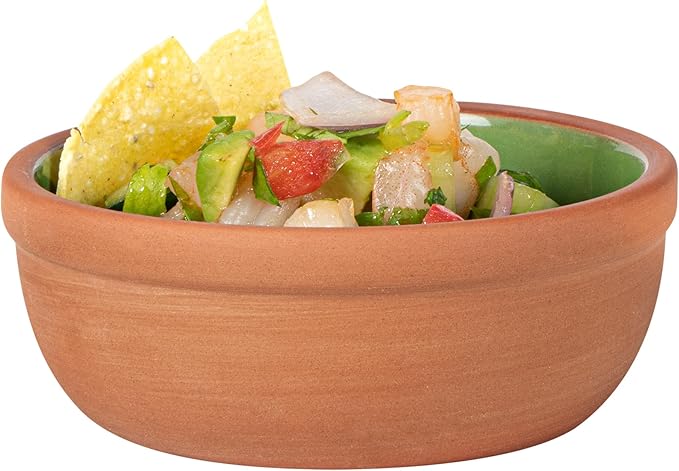 Restaurantware-Terra Tek 5.1 Ounce Terracotta Cazuelas, 2 Green Glazed Clay Pots For Cooking - Oven-Ready, Microwavable, Terracotta Serving Pots, Dishwashable, For Cooking And Serving