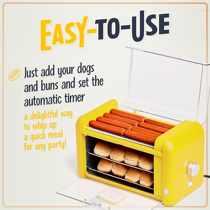 Nostalgia Oscar Mayer Extra Large Countertop 8 Hot Dog Roller and Bun Toaster Oven - Stainless Steel Rollers and Non-stick Warming Racks - Adjustable Timer