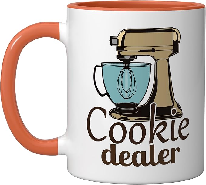 Cookie Dealer, Men Women Baking Cooking, Pastry Chef, Baker Ceramic Mug, Orange/White