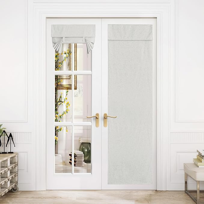 NICETOWN Door Curtains, Self Sticky Linen Thermal Insulated Drape 100% Blackout Full Privacy Blinds for Patio French Door Shades for Ceiling Window, W26 x L80 inch, 1 Panel, Ivory White