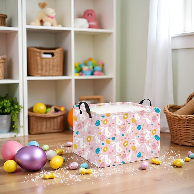 HIYAGON Rectangular Easter Basket for Kids Baby Easter Basket for Boys and Girls Cute Toy Storage Organizer Bin Box Room Decor(Easter Baskets)