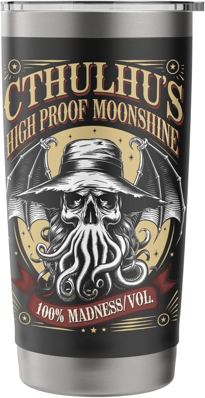 Cthulhu Moonshine Label, Funny Cosmic Horror Cthulhu Stainless Steel Insulated Tumbler