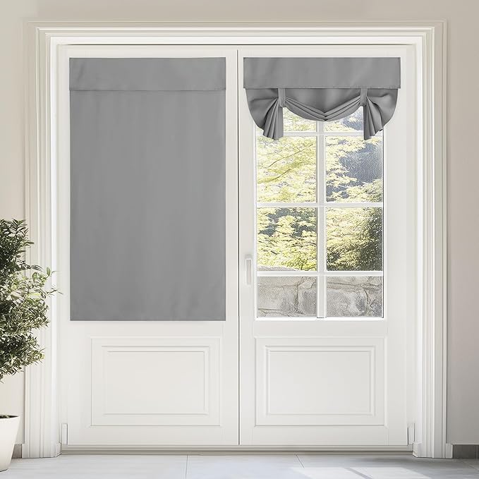 NICETOWN Tie Up Curtains for Kitchen Window, French Door Curtains 63 inches Long Privacy Short Blackout Window Covering for Patio Sliding Glass Door, W46 x L63 inch, 1 Panel, Silver Grey