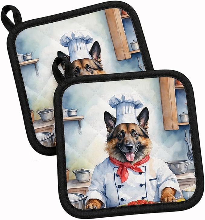 Caroline's Treasures Belgian Tervuren The Chef Pair of Pot Holders Kitchen Heat Resistant Pot Holders Sets Oven Hot Pads for Cooking Baking BBQ, 7 1/2 x 7 1/2