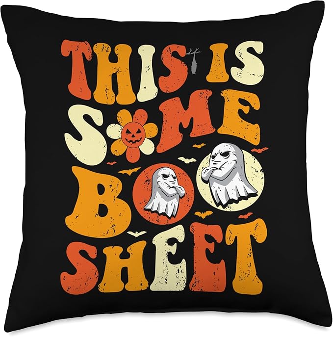 This is Boo Sheet Ghost Retro Halloween Costume women girls Throw Pillow