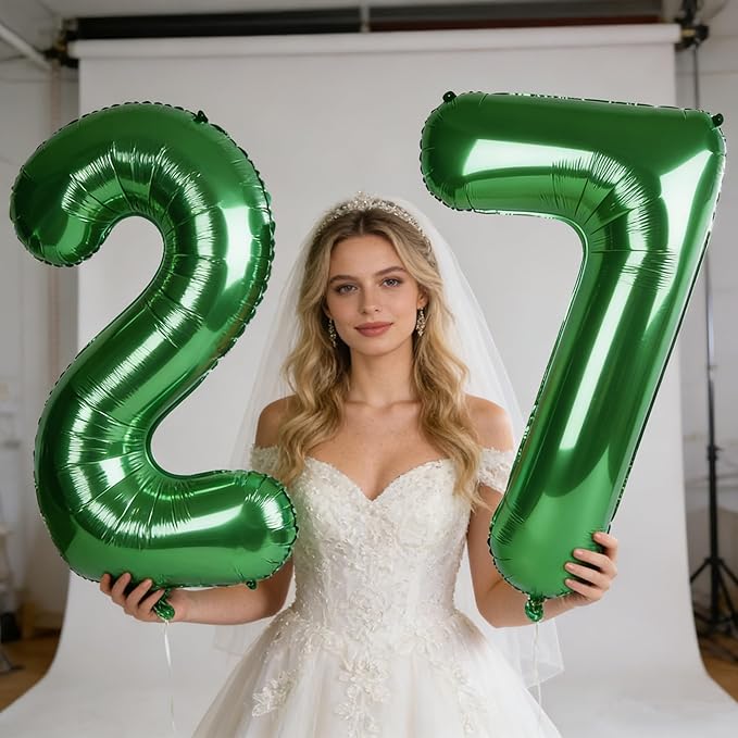 Dark Green Number 27 Balloon, Large Happy 27 Birthday Decoration for Men & Women 2 7 27 72, Foil Number Balloons for Wedding Graduation Celebration Anniversary Supplies