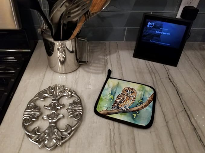 Caroline's Treasures Tawny Owl Pair of Pot Holders Kitchen Heat Resistant Pot Holders Sets Oven Hot Pads for Cooking Baking BBQ, 7 1/2 x 7 1/2