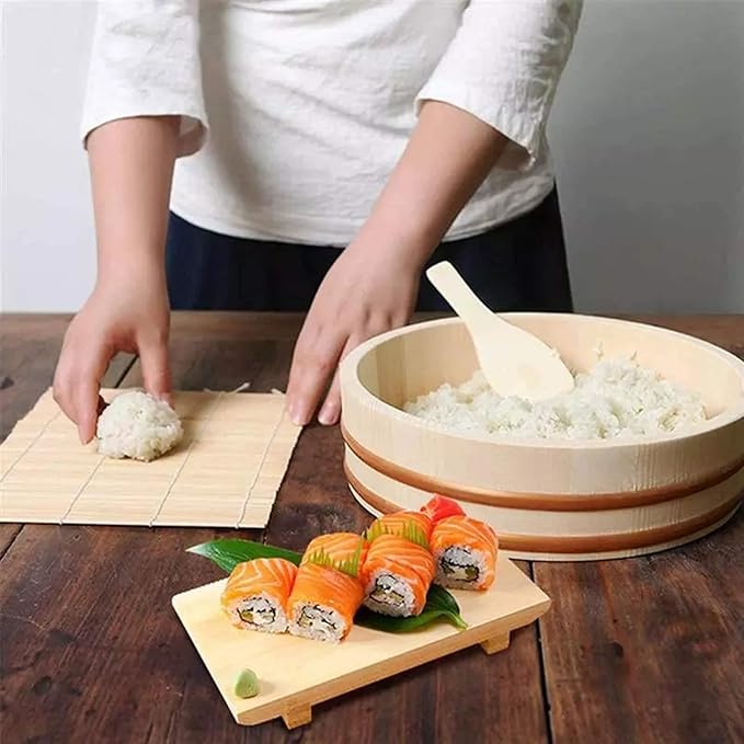 30cm/11.8Inch Wooden Sushi Rice Bowl - Home Kitchen Hangiri Sushi Oke Rice Mixing Tub with Copper Banding for Sushi Restaurant
