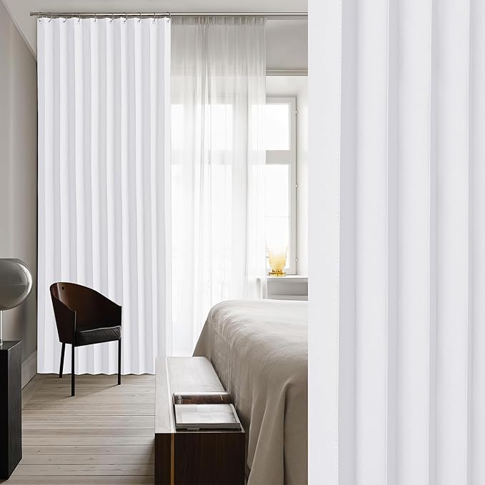 NICETOWN Patio Sliding Door Curtain 100W x 84L, Thermal Pleated Curtain for Sliding Glass Door, Room Divider Privacy Panel with 21 Stainless Rings for Bedroom, Living Room, Pure White, 1 PC