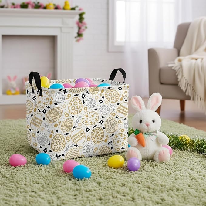 Large Rectangular Cute Kid Easter Basket Empty Bunny Eggs Easter Basket Gift Spring Room Storage Organizer Décor (E-05)