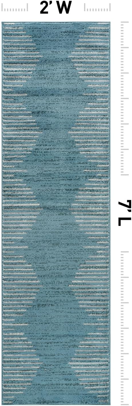 Rugshop Bohemian Stripe Stain Resistant High Traffic Living Room Kitchen Bedroom Dining Home Office Area Rug 2' x 7' Blue