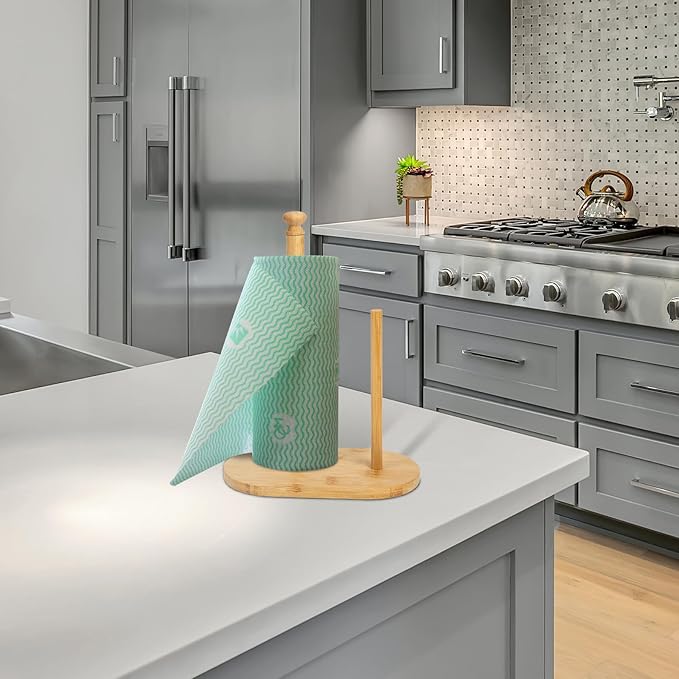 Modern Wooden Paper Towel Holder Stand with Oval Base Multipurpose Kitchen Paper Organizer for Residential and Commercial Use Stylish Desktop Tissue and Preserving Film Rack