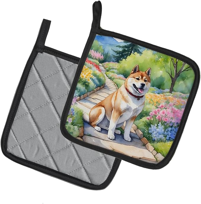 Caroline's Treasures Akita Spring Garden Pair of Pot Holders Kitchen Heat Resistant Pot Holders Sets Oven Hot Pads for Cooking Baking BBQ, 7 1/2 x 7 1/2