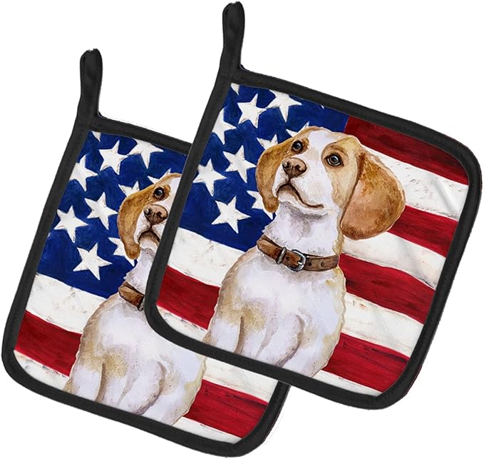 Caroline's Treasures BB9686PTHD Beagle Patriotic Pair of Pot Holders Kitchen Heat Resistant Pot Holders Sets Oven Hot Pads for Cooking Baking BBQ, 7 1/2 x 7 1/2